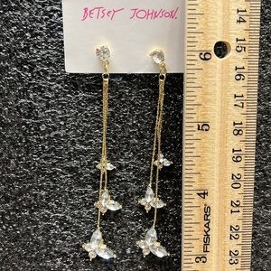 Betsey Johnson 3-String Dangling Butterfly-Crystal Earrings